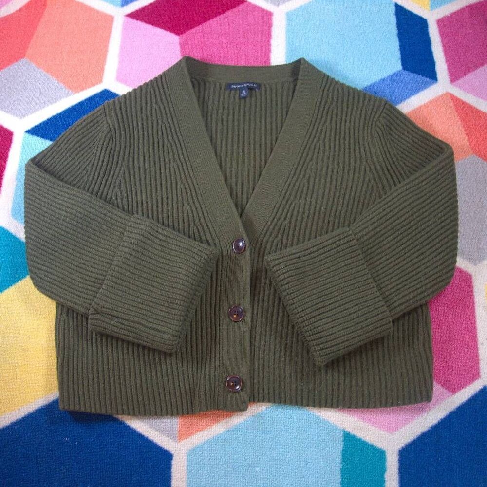 Banana Republic Olive Ribbed V-Neck Sweater